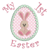 Easter bunny in egg applique machine embroidery design by sweetstitchdesign.com