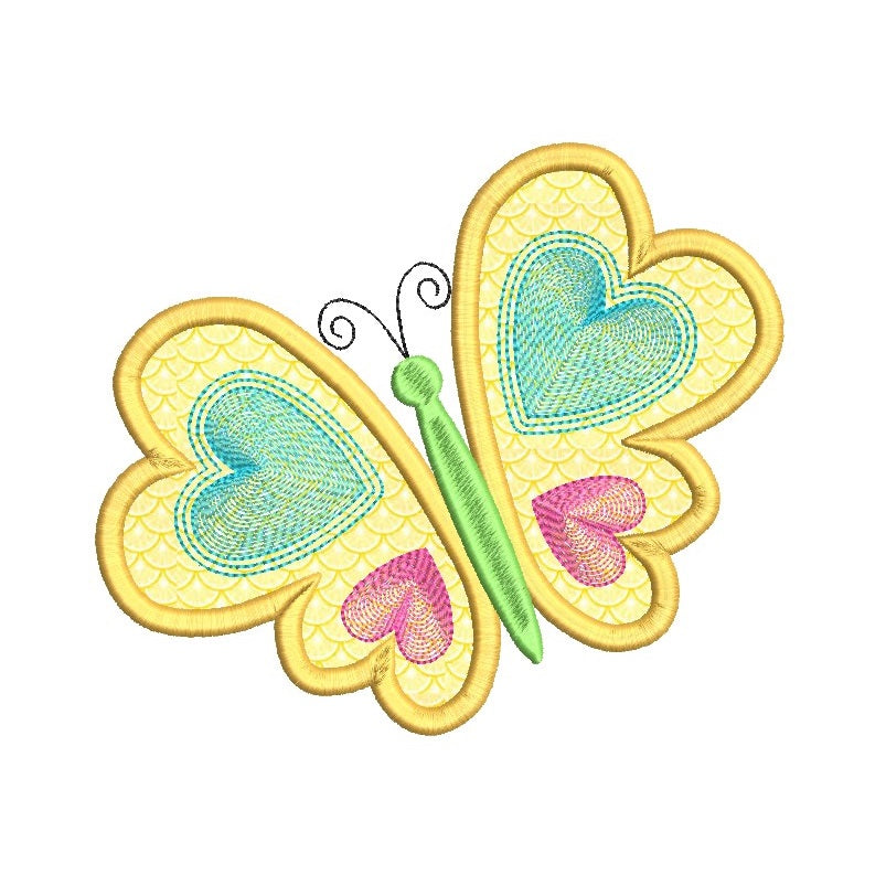 Heart Butterfly Applique Machine Embroidery, Sweet Stitch Design