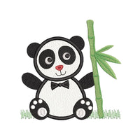 Bamboo panda applique machine embroidery design by sweetstitchdesign.com