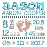 Baby birth announcement template machine embroidery design by sweetstitchdesign.com