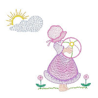 Sun bonnet girl machine embroidery design by sweetstitchdesign.com