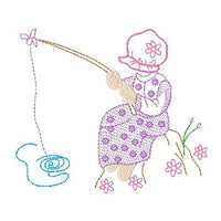 Sun bonnet girl machine embroidery design by sweetstitchdesign.com