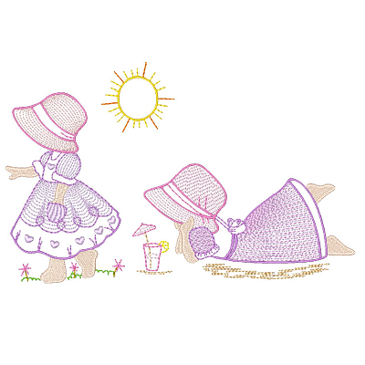Sun bonnet girl machine embroidery designs by sweetstitchdesign.com