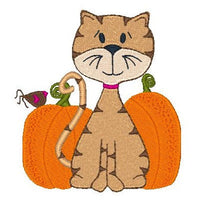 Cute autumn cat with pumpkin machine embroidery design by sweetstitchdesign.com