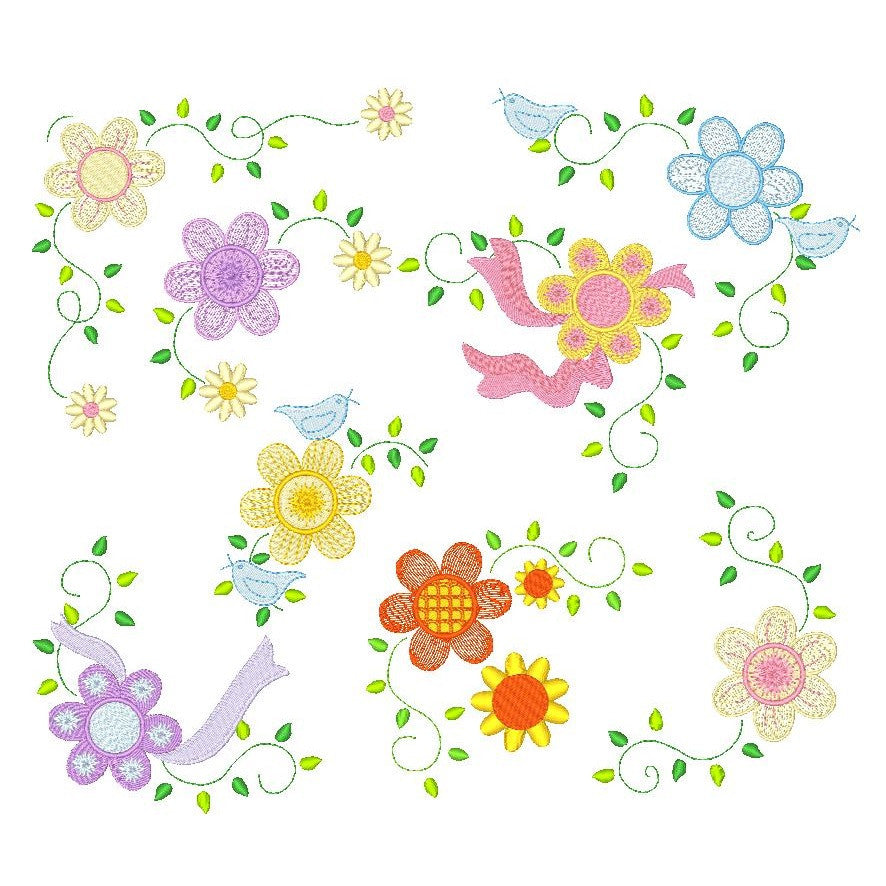 Floral Corners - set of 8 machine embroidery designs by sweetstitchdesign.com