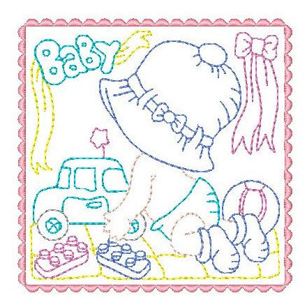 Sunbonnet baby block machine embroidery design by sweetstitchdesign.com