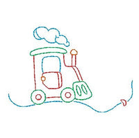 Train - multi-colored linework machine embroidery design by sweetstitchdesign.com