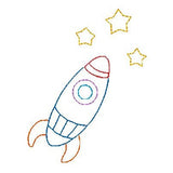 Rocket - multi-colored linework machine embroidery design by sweetstitchdesign.com