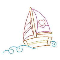 Sailboat multi-colored linework machine embroidery design by sweetstitchdesign.com