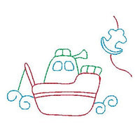 Fishing boat - multi-colored linework machine embroidery design by sweetstitchdesign.com