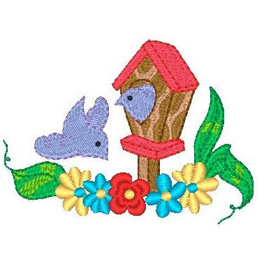 Birdhouse machine embroidery design by sweetstitchdesign.com