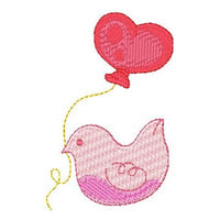 Bird with balloon machine embroidery design by sweetstitchdesign.com