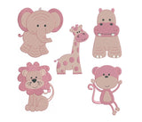 Pink jungle animal machine embroidery designs by sweetstitchdesign.com
