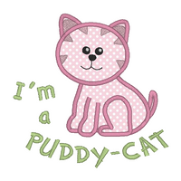 Puddy Cat applique machine embroidery design by sweetstitchdesign.com