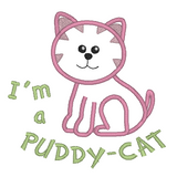 Puddy Cat applique machine embroidery design by sweetstitchdesign.com