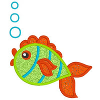 Colorful fish applique machine embroidery design by sweetstitchdesign.com