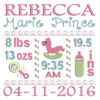 Baby birth announcement -custom embroidery design by sweetstitchdesign.com