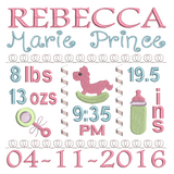 Baby birth announcement -custom embroidery design by sweetstitchdesign.com