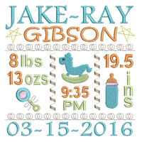 Baby birth announcement -custom embroidery design by sweetstitchdesign.com