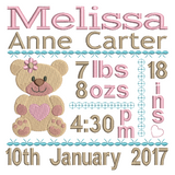 Baby birth announcement template machine embroidery design by sweetstitchdesign.com