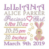 Baby birth announcement -custom embroidery design by sweetstitchdesign.com