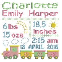 Baby birth announcement -custom embroidery design by sweetstitchdesign.com