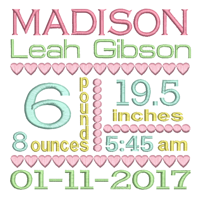 Baby birth announcement -template embroidery design by sweetstitchdesign.com