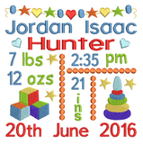 Baby birth announcement -custom embroidery design by sweetstitchdesign.com