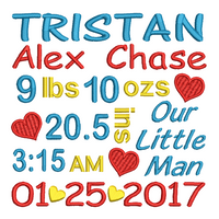 Baby birth announcement -custom embroidery design by sweetstitchdesign.com