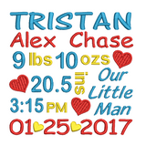 Baby birth announcement template machine embroidery design by sweetstitchdesign.com