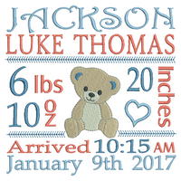 Baby birth announcement -custom embroidery design by sweetstitchdesign.com