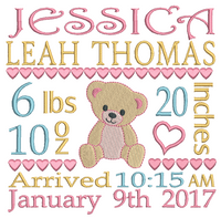 Baby birth announcement template machine embroidery design by sweetstitchdesign.com