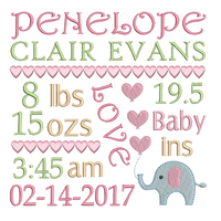 Baby birth announcement template machine embroidery design by sweetstitchdesign.com