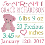 Baby birth announcement template machine embroidery design by sweetstitchdesign.com