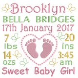 Baby birth announcement -custom embroidery design by sweetstitchdesign.com