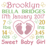 Baby birth announcement -custom embroidery design by sweetstitchdesign.com