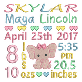 Baby birth announcement -custom embroidery design by sweetstitchdesign.com