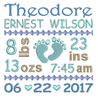 Baby birth announcement -custom embroidery design by sweetstitchdesign.com