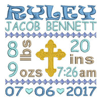 Baby birth announcement -custom embroidery design by sweetstitchdesign.com