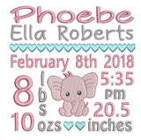 Baby girl birth announcement -custom embroidery design by sweetstitchdesign.com