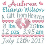 Baby birth announcement template machine embroidery design by sweetstitchdesign.com