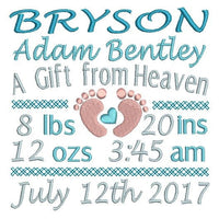 Baby birth announcement -custom embroidery design by sweetstitchdesign.com