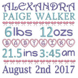 Baby birth announcement -custom embroidery design by sweetstitchdesign.com