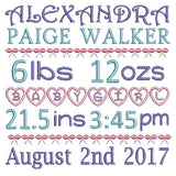 Baby birth announcement -custom embroidery design by sweetstitchdesign.com