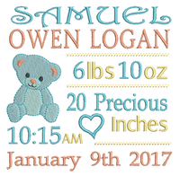 Baby birth announcement -custom embroidery design by sweetstitchdesign.com