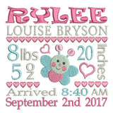 Baby birth announcement -custom embroidery design by sweetstitchdesign.com