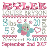 Baby birth announcement -custom embroidery design by sweetstitchdesign.com