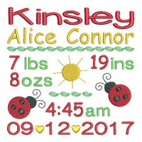 Baby birth announcement -custom embroidery design by sweetstitchdesign.com