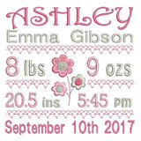 Baby birth announcement template machine embroidery design by sweetstitchdesign.com