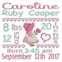 Baby birth announcement -custom embroidery design by sweetstitchdesign.com